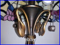 Vintage Dale Tiffany LARGE Stained Slag Glass Lamp Pink Lavender blue 24 x 20