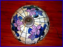 Vintage Dale Tiffany Stained Slag Glass Lamp Pink Lavender blue 24 x 20 HUGE