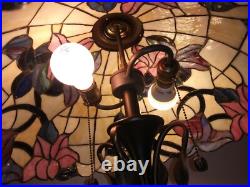 Vintage Dale Tiffany Stained Slag Glass Lamp Pink Lavender blue 24 x 20 HUGE