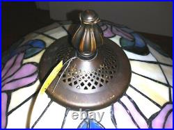 Vintage Dale Tiffany Stained Slag Glass Lamp Pink Lavender blue 24 x 20 HUGE