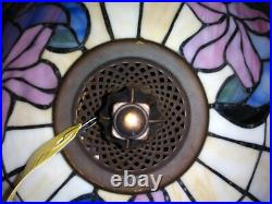 Vintage Dale Tiffany Stained Slag Glass Lamp Pink Lavender blue 24 x 20 HUGE