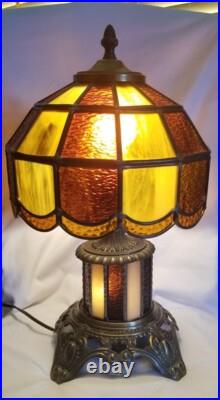 Vintage EF EF Industries 1970 Slag Glass 3 Way Table Lamp #338