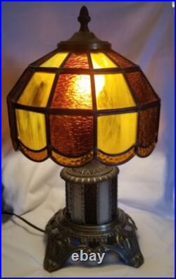Vintage EF EF Industries 1970 Slag Glass 3 Way Table Lamp #338