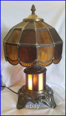 Vintage EF EF Industries 1970 Slag Glass 3 Way Table Lamp #338