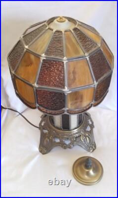 Vintage EF EF Industries 1970 Slag Glass 3 Way Table Lamp #338