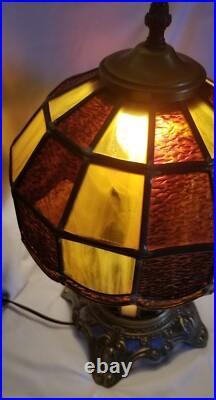 Vintage EF EF Industries 1970 Slag Glass 3 Way Table Lamp #338