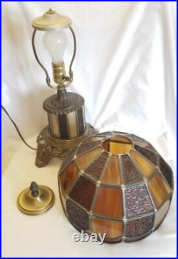 Vintage EF EF Industries 1970 Slag Glass 3 Way Table Lamp #338