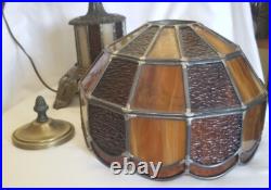 Vintage EF EF Industries 1970 Slag Glass 3 Way Table Lamp #338