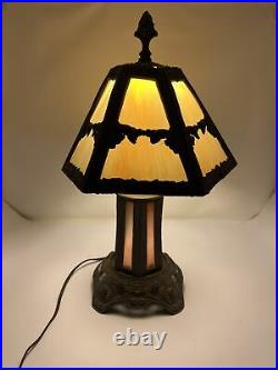 Vintage EF & EF Industries Green Slag Glass Table Lamp HEAVY