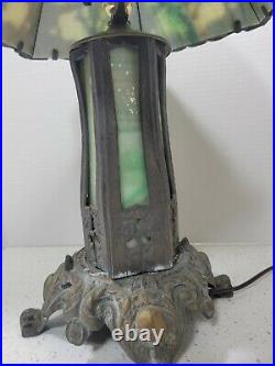 Vintage EF Industries Green Slag Glass Table Lamp