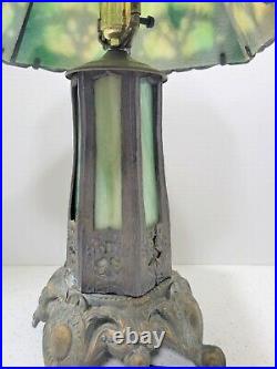 Vintage EF Industries Green Slag Glass Table Lamp