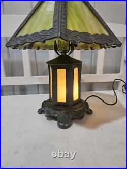 Vintage Early 20th Century Slag Glass Panel & Metal Double Lamp 14 Vintage Early 20th Century Slag Glass Panel & Metal Double Lamp 14