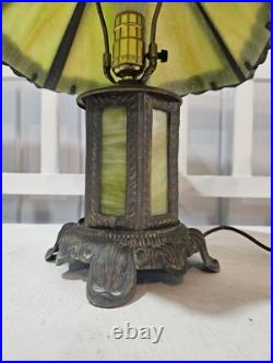 Vintage Early 20th Century Slag Glass Panel & Metal Double Lamp 14 Vintage Early 20th Century Slag Glass Panel & Metal Double Lamp 14