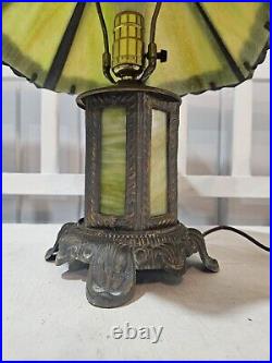 Vintage Early 20th Century Slag Glass Panel & Metal Double Lamp 14 Vintage Early 20th Century Slag Glass Panel & Metal Double Lamp 14