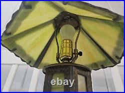 Vintage Early 20th Century Slag Glass Panel & Metal Double Lamp 14 Vintage Early 20th Century Slag Glass Panel & Metal Double Lamp 14