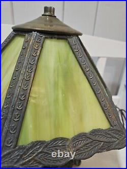 Vintage Early 20th Century Slag Glass Panel & Metal Double Lamp 14 Vintage Early 20th Century Slag Glass Panel & Metal Double Lamp 14
