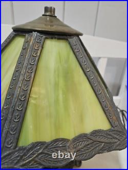 Vintage Early 20th Century Slag Glass Panel & Metal Double Lamp 14 Vintage Early 20th Century Slag Glass Panel & Metal Double Lamp 14