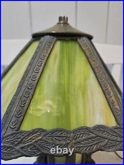 Vintage Early 20th Century Slag Glass Panel & Metal Double Lamp 14 Vintage Early 20th Century Slag Glass Panel & Metal Double Lamp 14