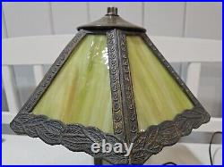 Vintage Early 20th Century Slag Glass Panel & Metal Double Lamp 14 Vintage Early 20th Century Slag Glass Panel & Metal Double Lamp 14
