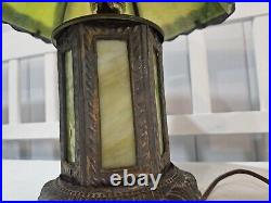 Vintage Early 20th Century Slag Glass Panel & Metal Double Lamp 14 Vintage Early 20th Century Slag Glass Panel & Metal Double Lamp 14