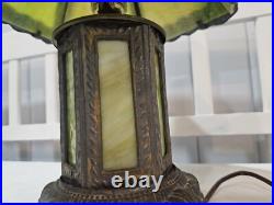 Vintage Early 20th Century Slag Glass Panel & Metal Double Lamp 14 Vintage Early 20th Century Slag Glass Panel & Metal Double Lamp 14