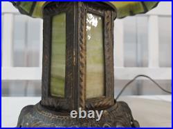 Vintage Early 20th Century Slag Glass Panel & Metal Double Lamp 14 Vintage Early 20th Century Slag Glass Panel & Metal Double Lamp 14