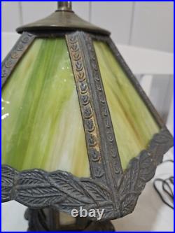 Vintage Early 20th Century Slag Glass Panel & Metal Double Lamp 14 Vintage Early 20th Century Slag Glass Panel & Metal Double Lamp 14