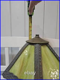Vintage Early 20th Century Slag Glass Panel & Metal Double Lamp 14 Vintage Early 20th Century Slag Glass Panel & Metal Double Lamp 14