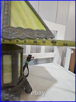 Vintage Early 20th Century Slag Glass Panel & Metal Double Lamp 14 Vintage Early 20th Century Slag Glass Panel & Metal Double Lamp 14