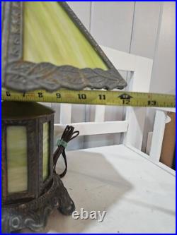 Vintage Early 20th Century Slag Glass Panel & Metal Double Lamp 14 Vintage Early 20th Century Slag Glass Panel & Metal Double Lamp 14