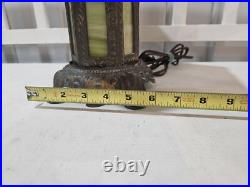 Vintage Early 20th Century Slag Glass Panel & Metal Double Lamp 14 Vintage Early 20th Century Slag Glass Panel & Metal Double Lamp 14