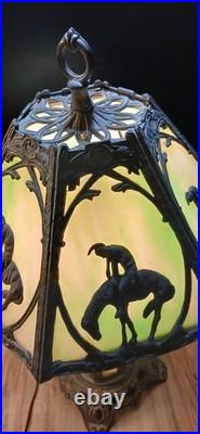 Vintage End Of The Trail Slag Glass Lamp