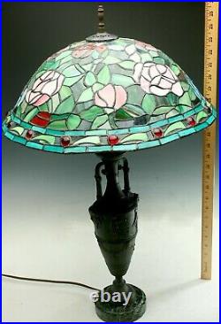 Vintage Fabrication Francaise Table Lamp Stained Slag Glass Shade Art Nouveau