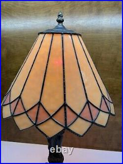 Vintage Figural Grecian Woman With Leaded Slag Glass Shade Table Lamp 22 Tall