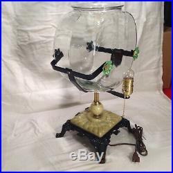 Vintage Fish Bowl Aquarium Tank Holder Light Lamp Art Deco Houze Or Slag Glass