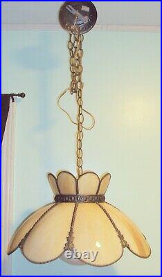 Vintage Flower 8-Panel Swag Stained Slag Glass Hanging Swag Lamp Shade 18