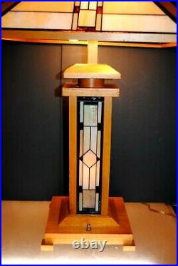 Vintage Frank Loyd Wright Mission Style Slag Glass Dual Socket Lamp #2