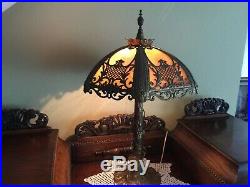 Vintage GIM Metal Table Lamp withSlag Glass Shade, 28 Tall x 17 Diameter