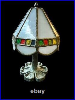 Vintage Gilbert Stained Slag Glass Cast Iron Base Table Lamp 8 MCM ART SIGN