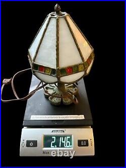 Vintage Gilbert Stained Slag Glass Cast Iron Base Table Lamp 8 MCM ART SIGN