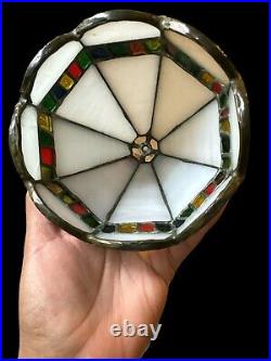 Vintage Gilbert Stained Slag Glass Cast Iron Base Table Lamp 8 MCM ART SIGN