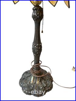 Vintage Gilbert USA Caramel Slag Glass Tulip Boudoir Table Lamp-Lily Pad Base