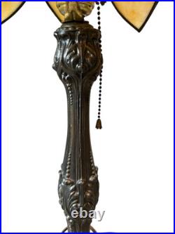 Vintage Gilbert USA Caramel Slag Glass Tulip Boudoir Table Lamp-Lily Pad Base