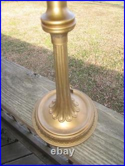 Vintage Gold Cast Metal Lamp With Slag Glass Shade Vintage Gold Cast Metal Lamp With Slag Glass Shade