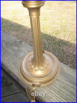 Vintage Gold Cast Metal Lamp With Slag Glass Shade Vintage Gold Cast Metal Lamp With Slag Glass Shade