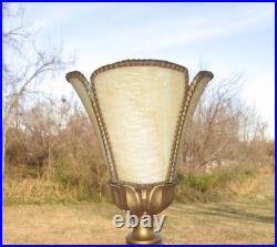Vintage Gold Cast Metal Lamp With Slag Glass Shade