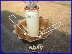 Vintage Gold Cast Metal Lamp With Slag Glass Shade