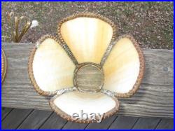 Vintage Gold Cast Metal Lamp With Slag Glass Shade Vintage Gold Cast Metal Lamp With Slag Glass Shade