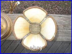 Vintage Gold Cast Metal Lamp With Slag Glass Shade