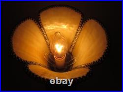 Vintage Gold Cast Metal Lamp With Slag Glass Shade